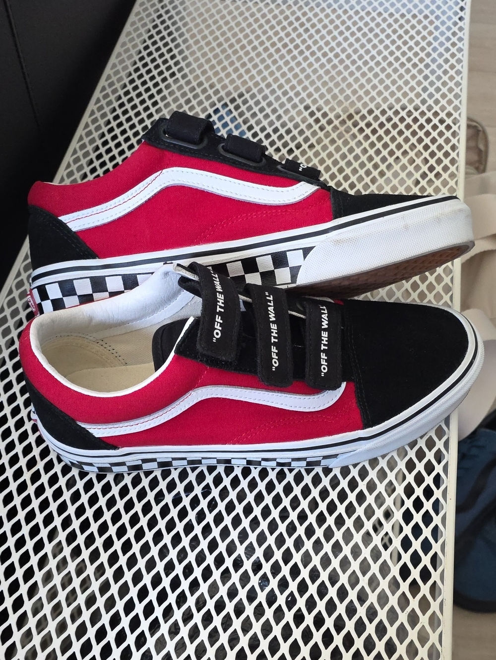 Vans Old Skool Sneakers in Red, Black & White Checkerboard Men 8 Women 9.5